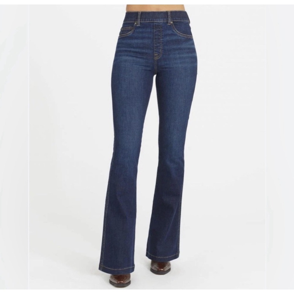 Spanx Women High Rise Pull On Flared Stretch Shaping Denim Size Small Petite - Picture 1 of 8